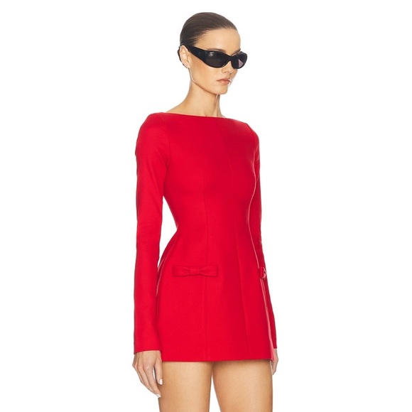 NWT Helsa Parasol Ribbon Bow Long Sleeve Mini Dress Lipstick Red - Picture 7 of 14
